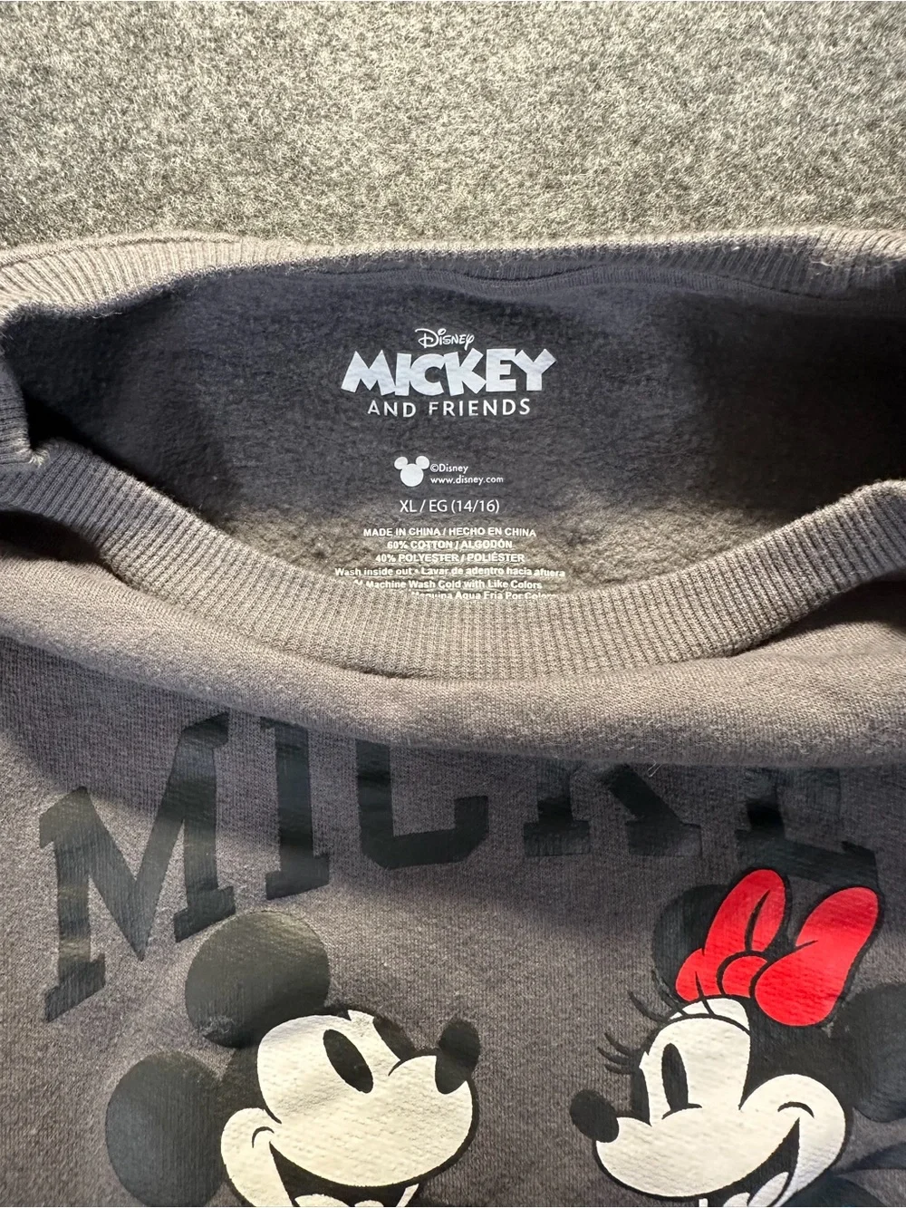 Disney Gray Crewneck Sweatshirt with Mickey & Minnie Graphic